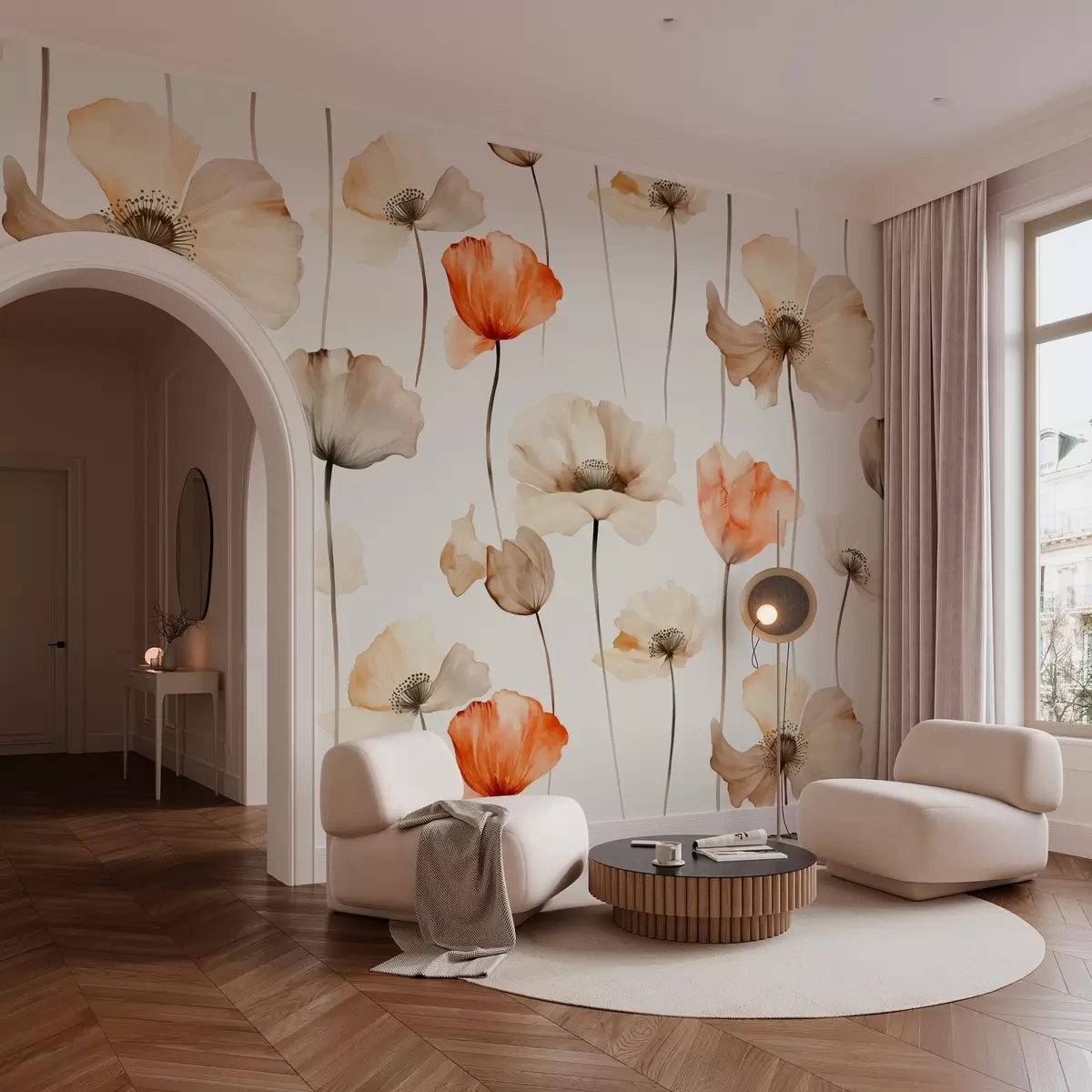 zidne murale kovrčavi makovi u stilu akvarela w04031
