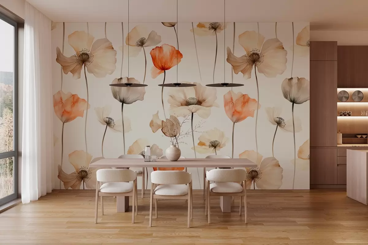 zidne murale kovrčavi makovi u stilu akvarela w04031