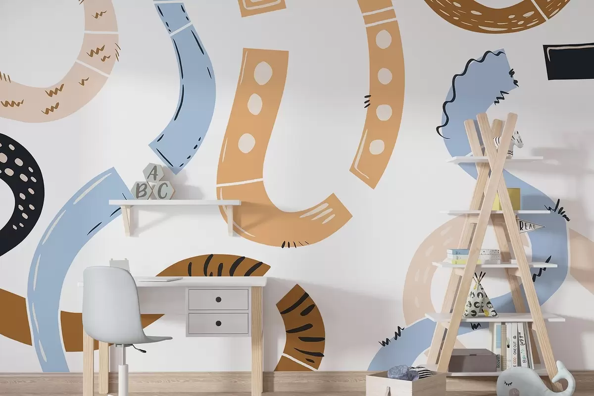 zidne murale Apstraktni crteži, maloljetnički, crteži, smeđa, plava, ružičasta w04066