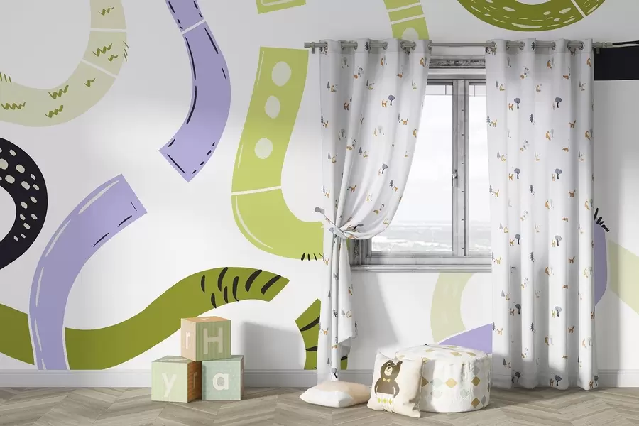 zidne murale Apstraktni crteži, maloljetni, crteži, zeleni, ljubičasti w04066v1