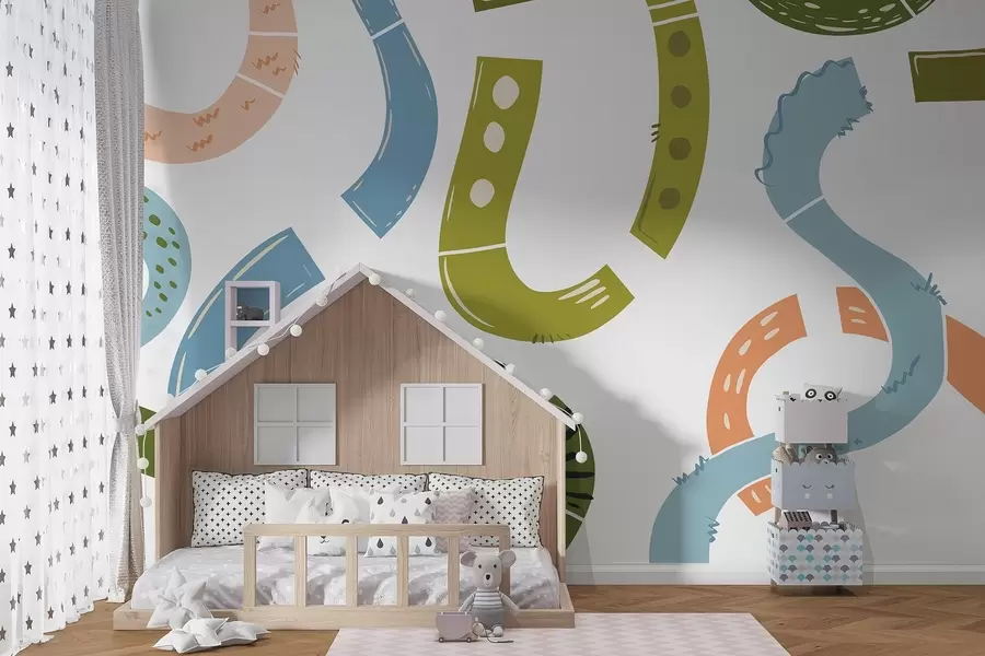 zidne murale Apstraktni crteži, maloljetni, crteži, zelena, plava, ružičasta w04066v2