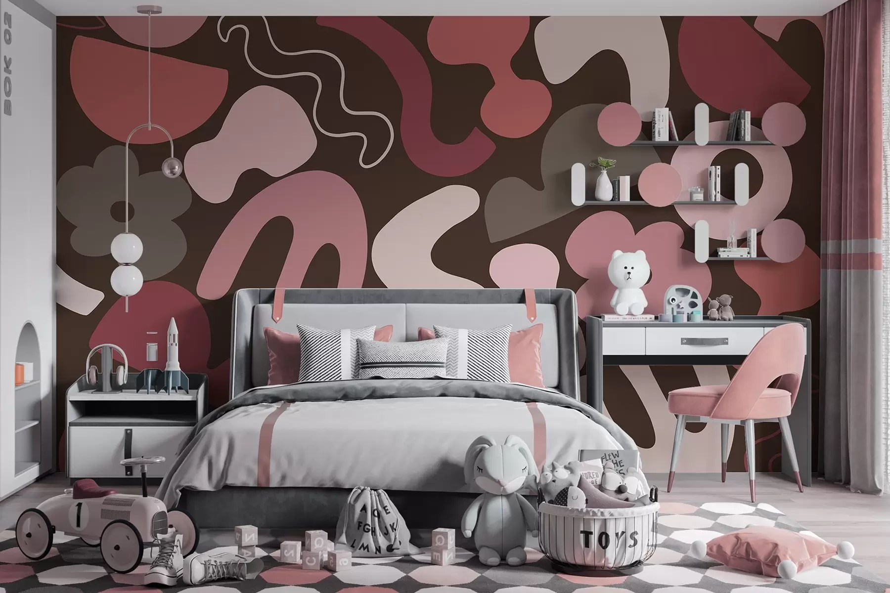 zidne murale Geometrijski likovi, maloljetnik, apstrakcija, tamno bordo pozadina w04067