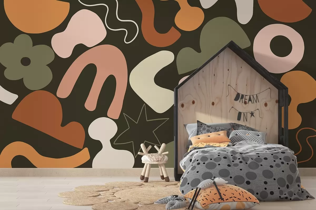 zidne murale Geometrijski likovi, maloljetnik, apstrakcija, tamnozelena pozadina w04067v2