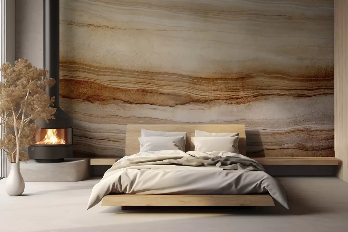 zidne murale Imitacija teksture drveta s horizontalnim linijama, bež i tamnosmeđa, prirodni print, meki zemljani tonovi w09156