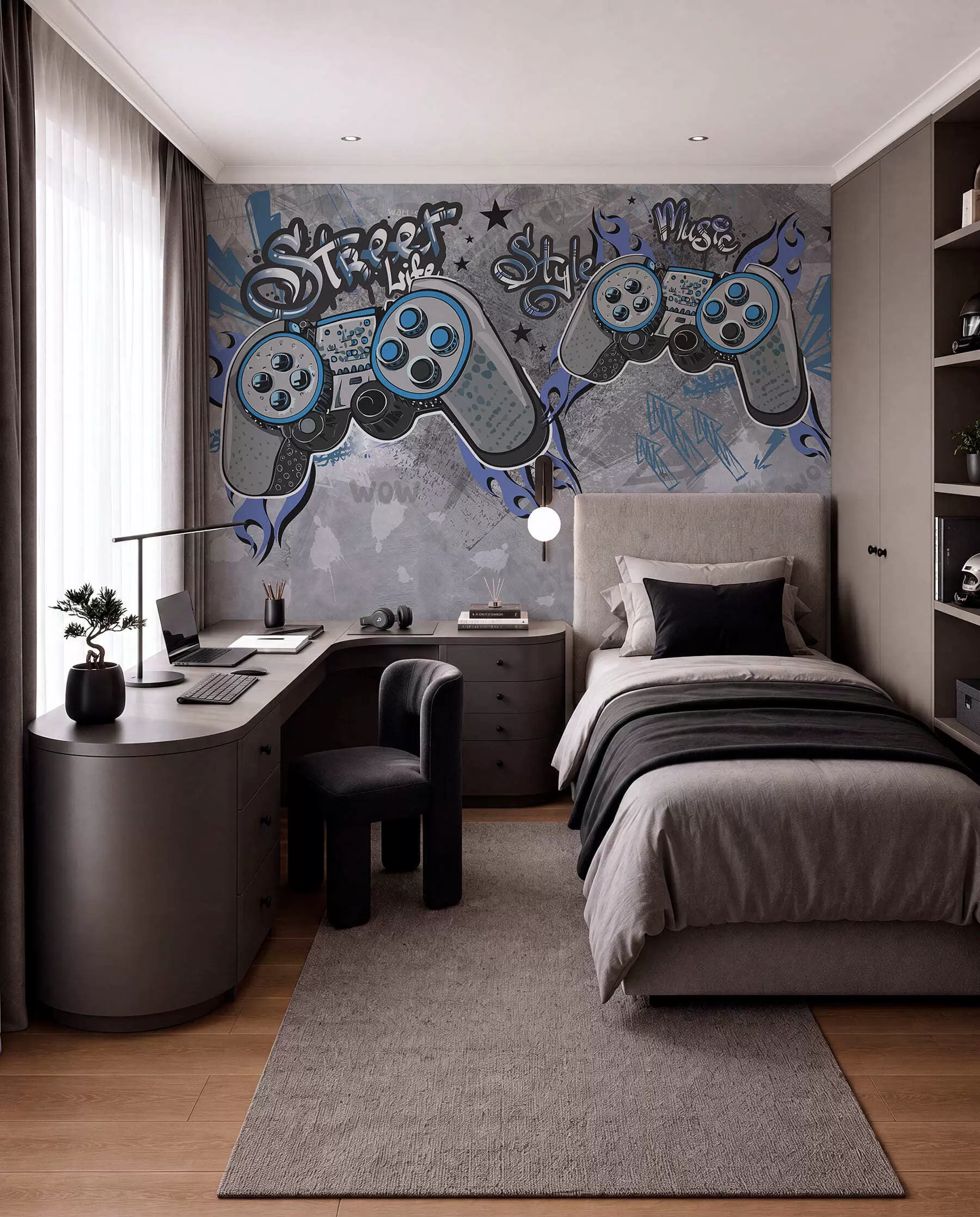 zidne murale Konzole u stilu ulične umjetnosti na grunge zidu w04054