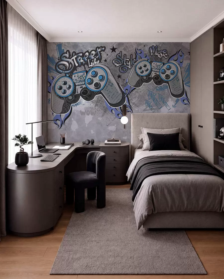zidne murale Konzole u stilu ulične umjetnosti na grunge zidu w04054