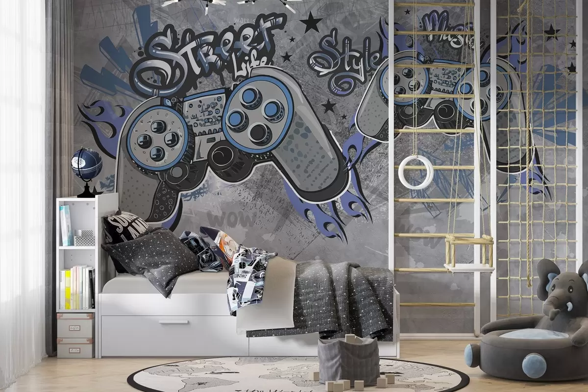 zidne murale Konzole u stilu ulične umjetnosti na grunge zidu w04054