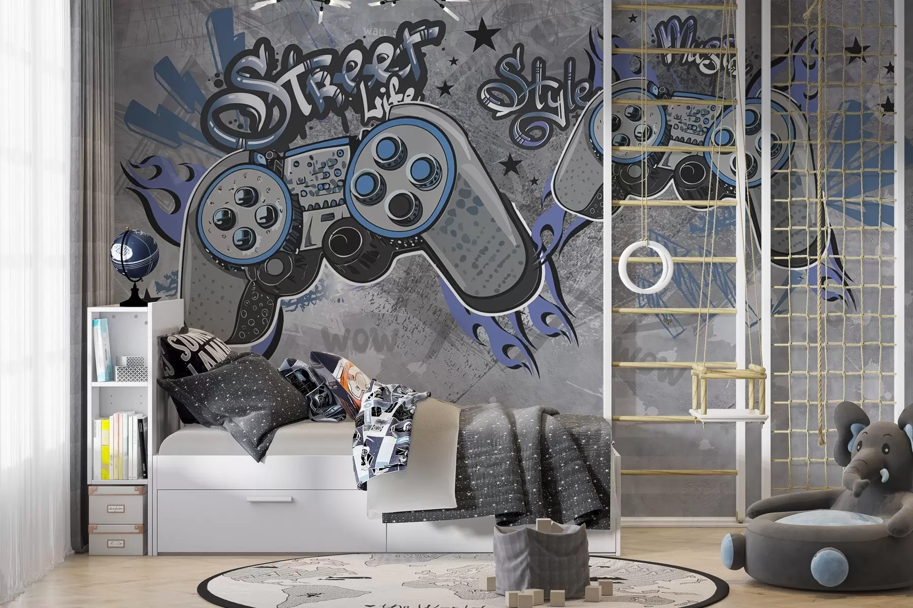 zidne murale Konzole u stilu ulične umjetnosti na grunge zidu w04054