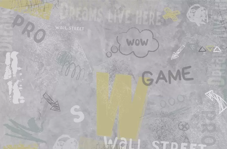 zidne murale Dizajn u stilu ulične umjetnosti sa žutim natpisima na pozadini betonskog zida w04056