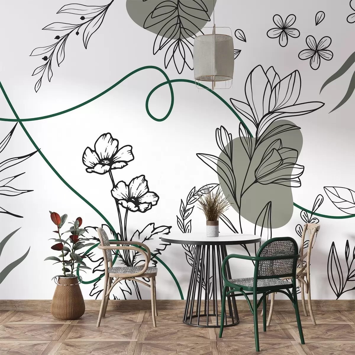 zidne murale Boho cvjetni obris w04082