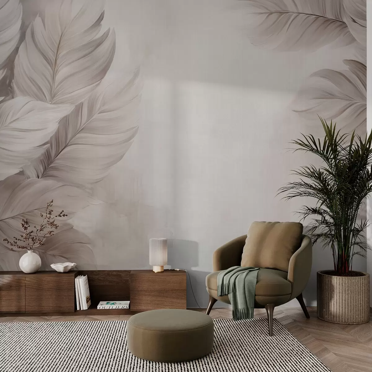 zidne murale Pastelno lišće w09175