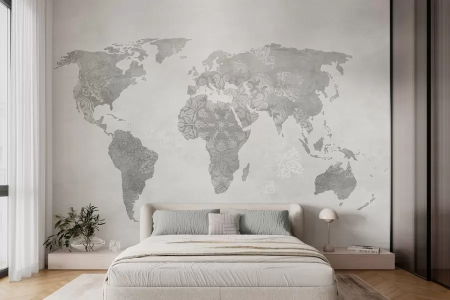 zidne murale Karta svijeta s uzorkom, monokromatske nijanse w03954v1
