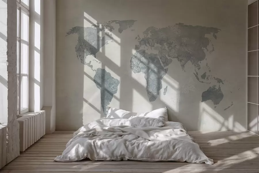 zidne murale Karta svijeta s uzorkom, plave nijanse w03954v2