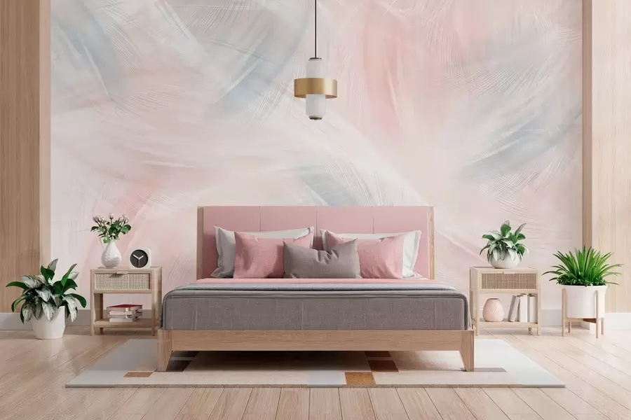 zidne murale prozračno perje u nijansama ružičaste i plave w04071