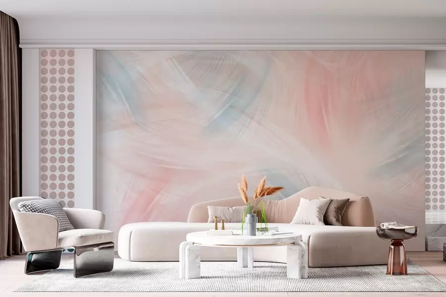 zidne murale prozračno perje u nijansama ružičaste i plave w04071