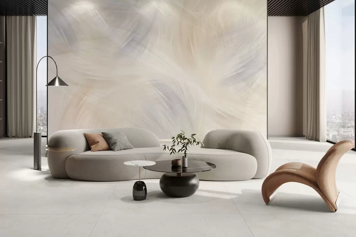 zidne murale prozračno perje u nijansama plave i bež w04071v2