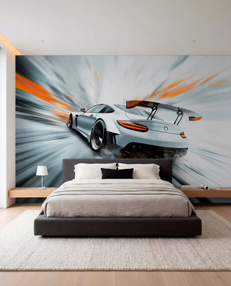 zidne murale dinamičan sportski automobil koji juri kroz svemir w04074