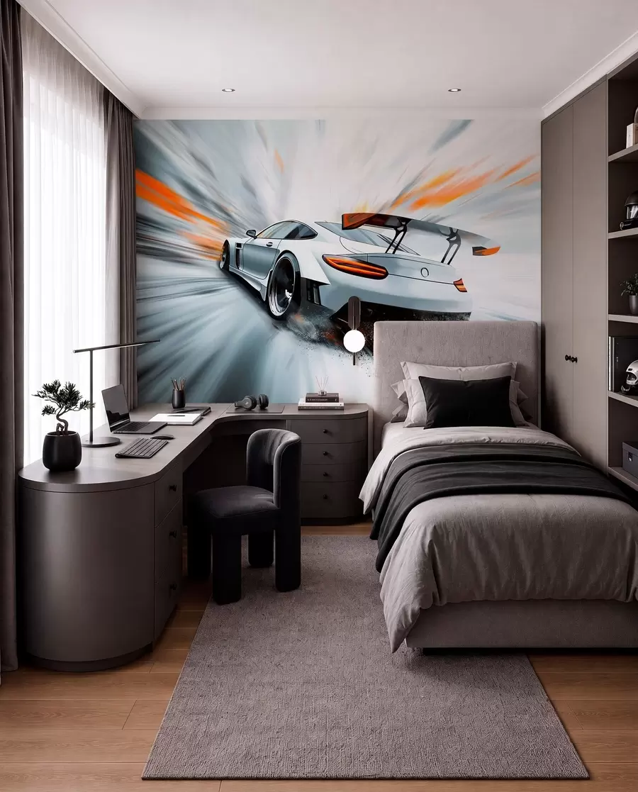 zidne murale dinamičan sportski automobil koji juri kroz svemir w04074