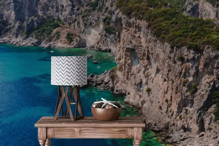 zidne murale Stjenovite planine blizu mora, crtež uljem, akvamarin voda w04096