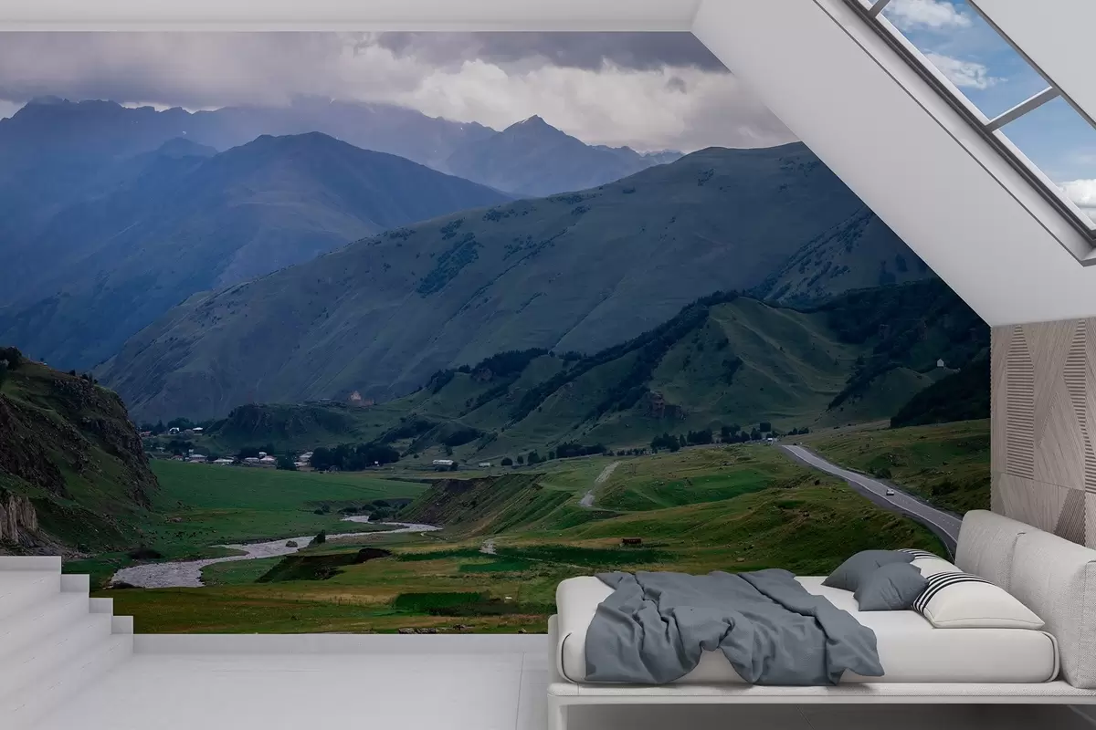 zidne murale krajolici Gruzije, planine, putovanje automobilom, realizam w04097