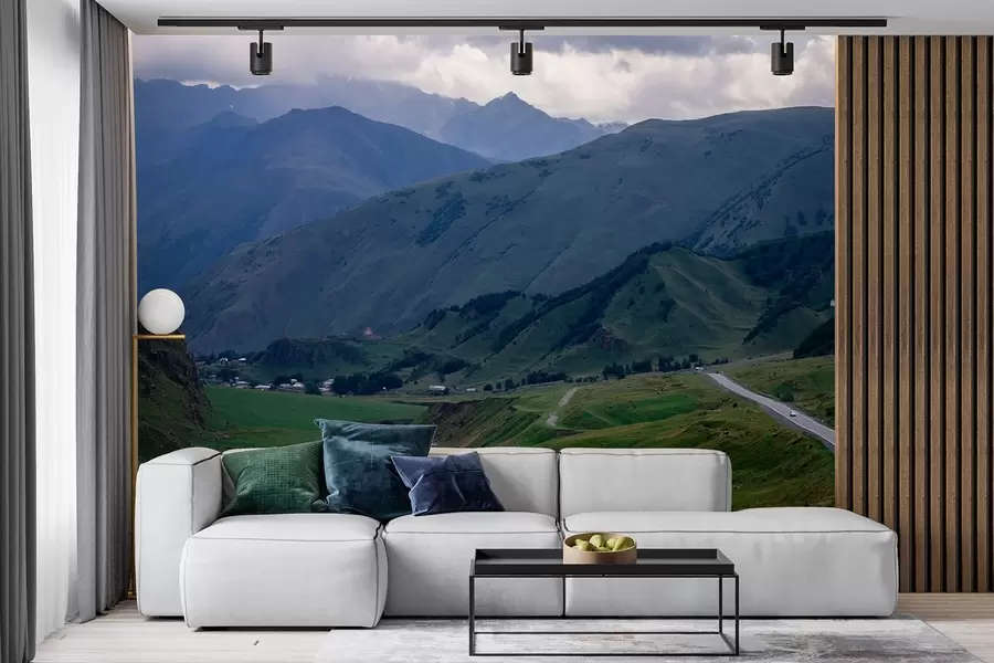 zidne murale krajolici Gruzije, planine, putovanje automobilom, realizam w04097