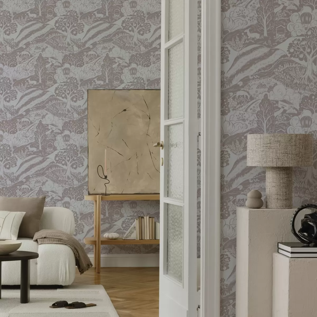 Pozadina Pastelna ilustracija bajke sa životinjama i drvećem a00172v1