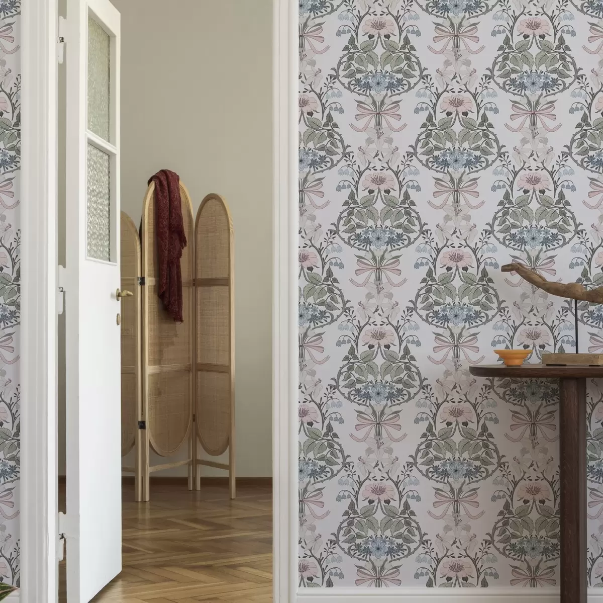 Pozadina Retro cvjetni uzorak s mašnama i pupoljcima a00174