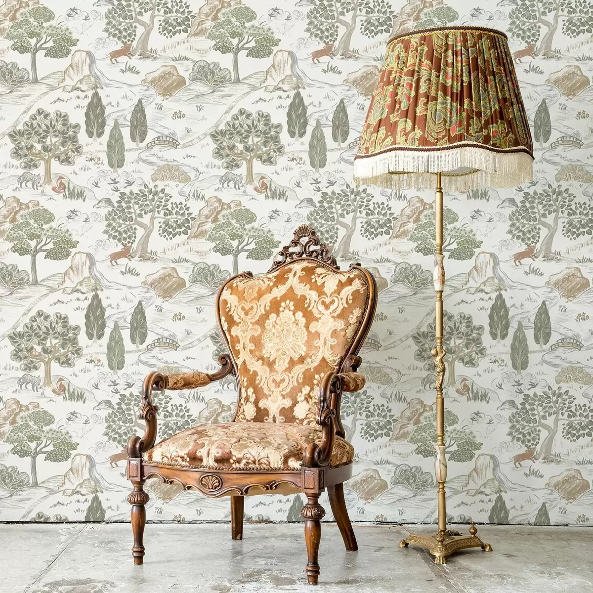 Pozadina Bajkovita karta prirode sa životinjama i drvećem a00177