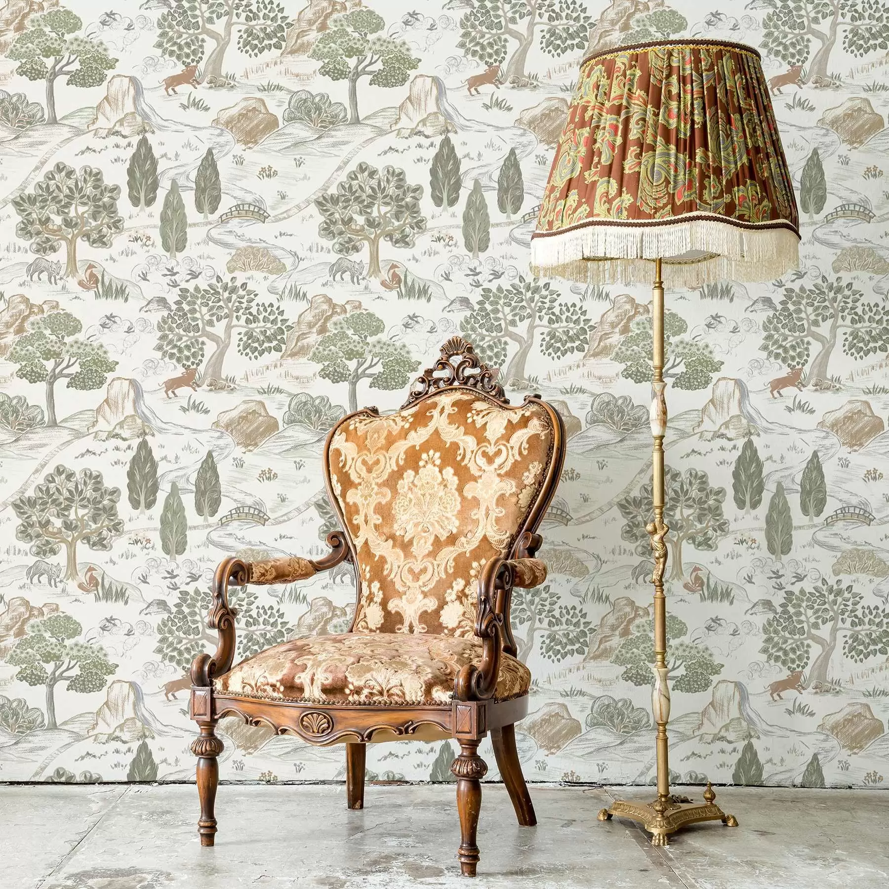 zidne murale Bajkovita karta prirode sa životinjama i drvećem a00177