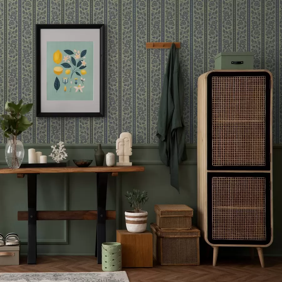 zidne murale Starinski plavi ukras s cvijećem i žirem a00181v1