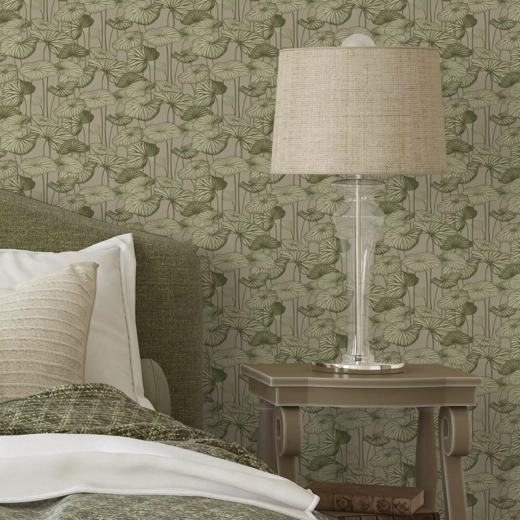 zidne murale Grafički listovi lotosa u retro stilu na bež pozadini a00188