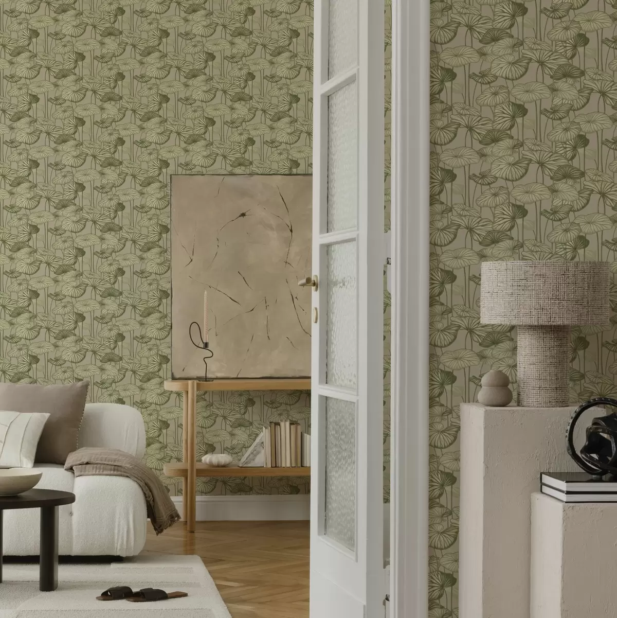 Pozadina Grafički listovi lotosa u retro stilu na bež pozadini a00188