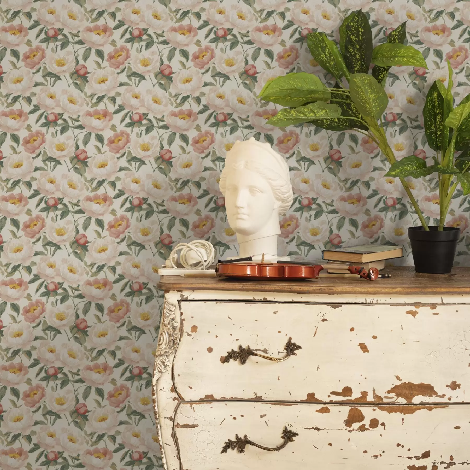 zidne murale Akvarel božuri u svijetlim bojama u retro stilu a00193