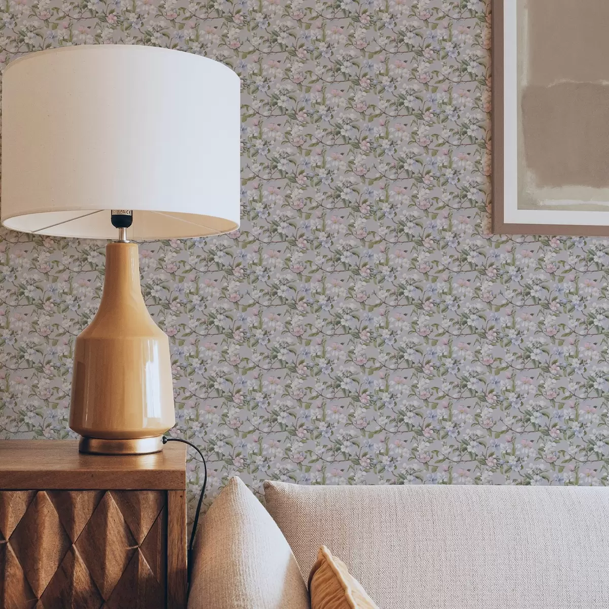 Pozadina Pastelna cvjetna dijagonala u stilu renesansnog tekstila a00205