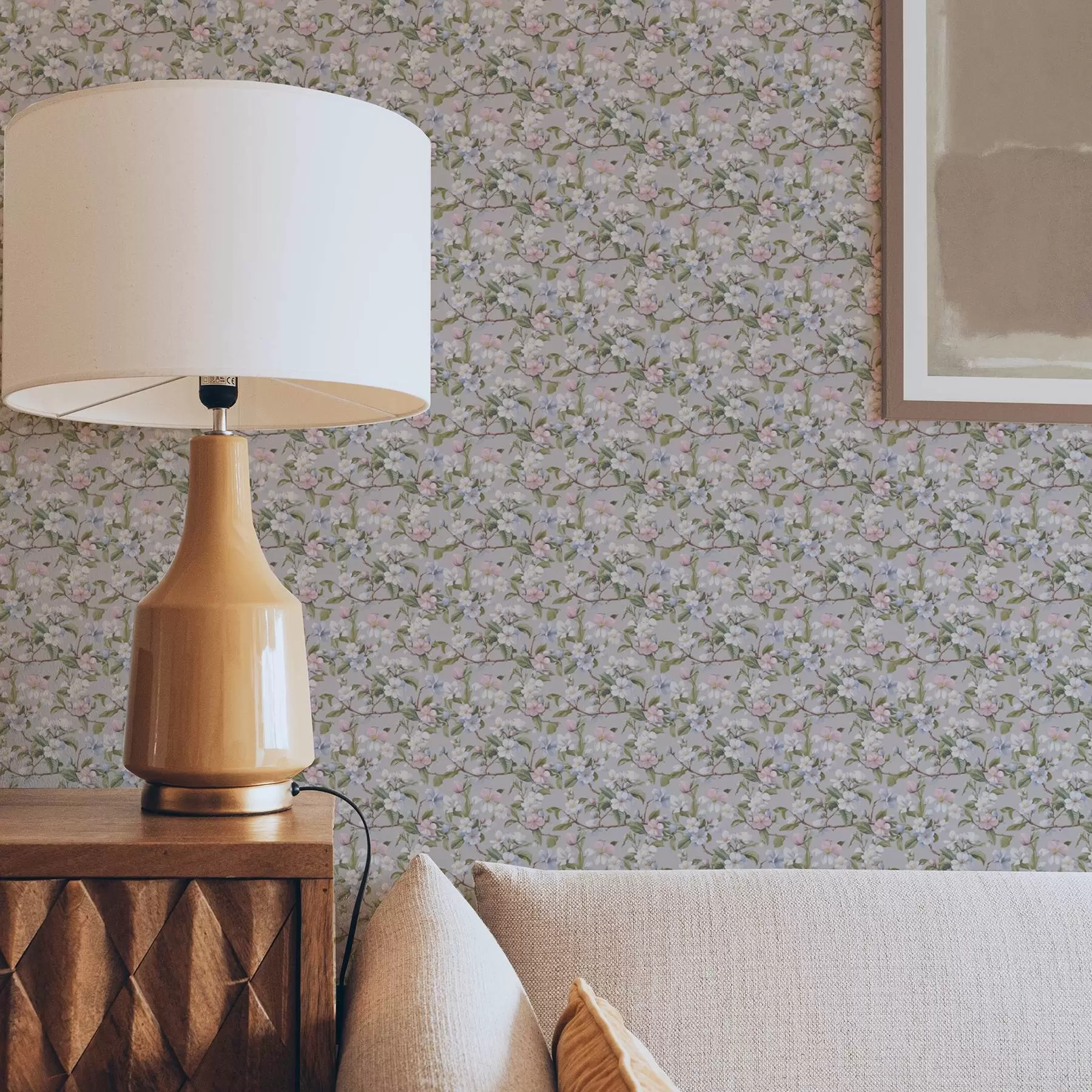 zidne murale Pastelna cvjetna dijagonala u stilu renesansnog tekstila a00205