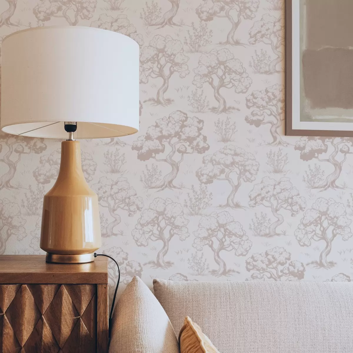 Pozadina Monokromatske siluete drveća u vintage stilu, bež shema boja a00210