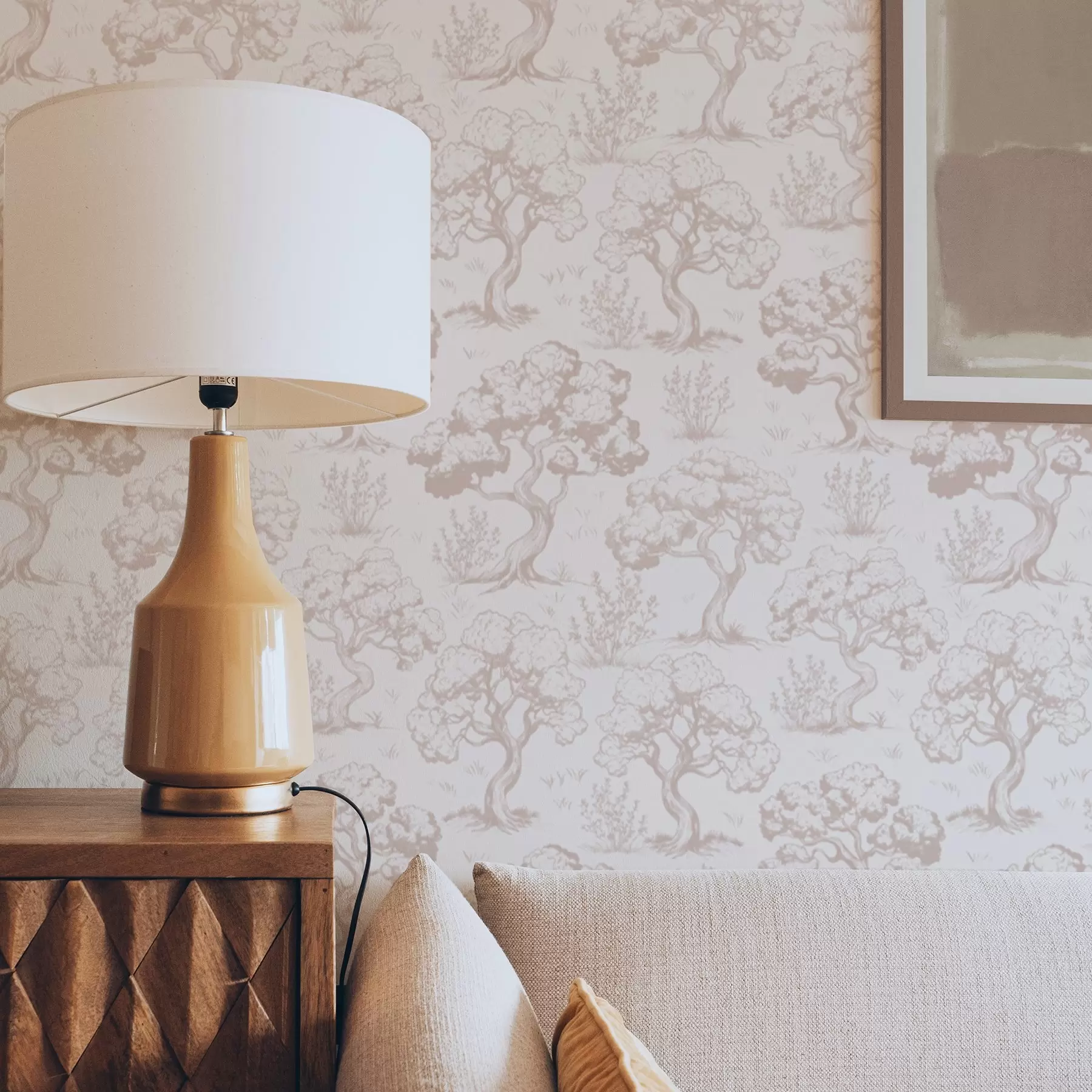 zidne murale Monokromatske siluete drveća u vintage stilu, bež shema boja a00210