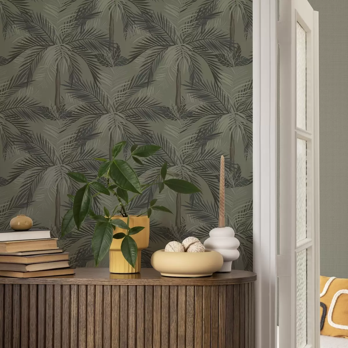 Pozadina Palmino lišće na maslinovoj pozadini, džungla, tropi a00217