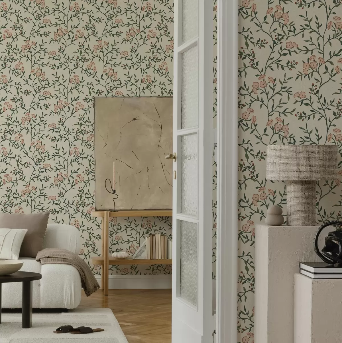 Pozadina Ažurirane grane s koraljnim cvijećem, cvjetni uzorak a00221