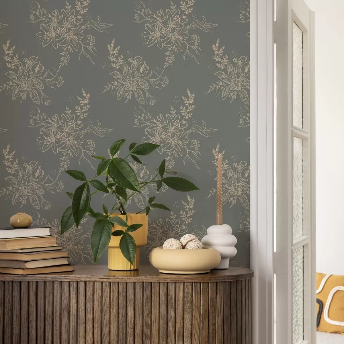 Pozadina Konturno cvijeće na plavo-sivoj pozadini, elegantan botanički uzorak a00226