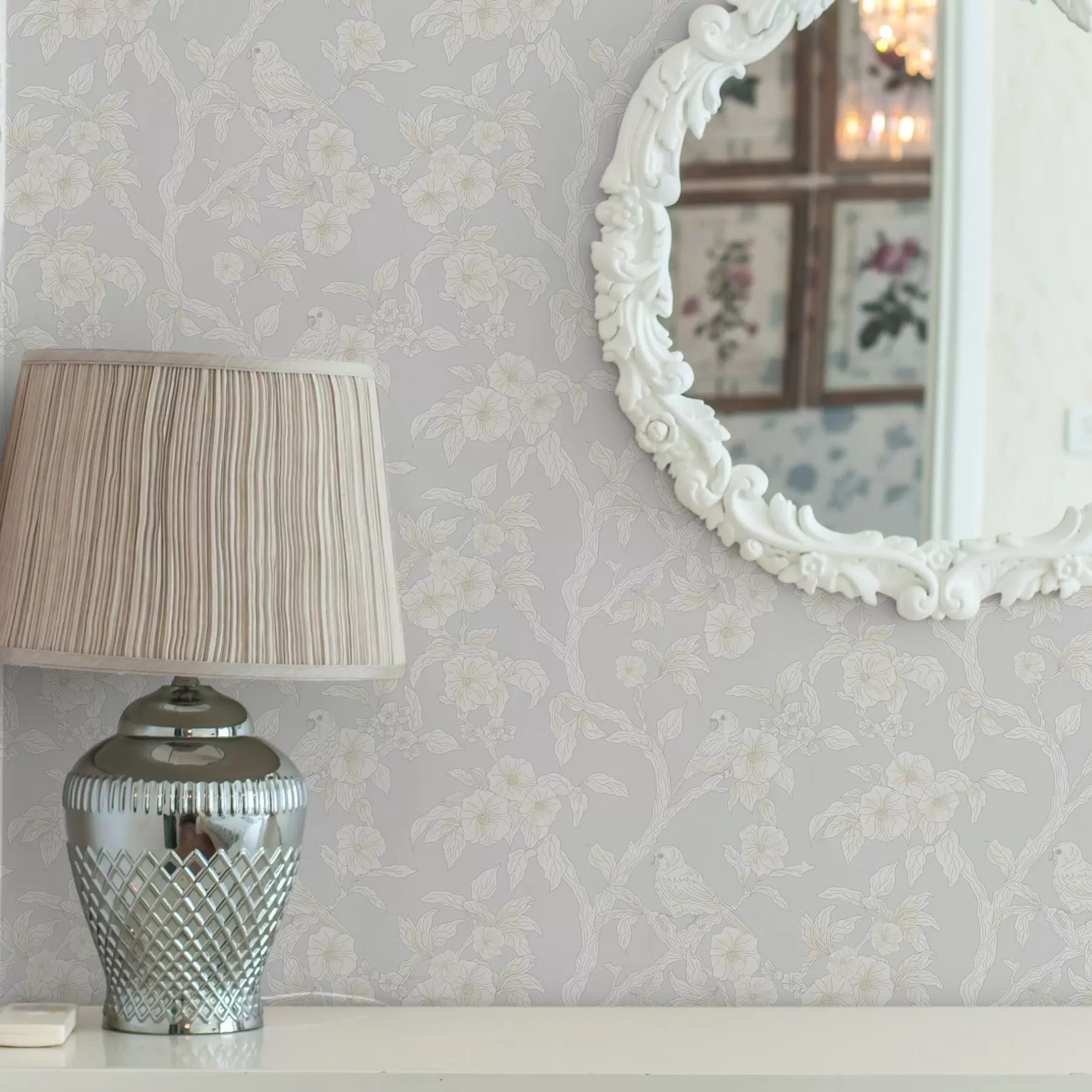 zidne murale Lagani uzorak ptica na granama, pastelna paleta, klasika a00230