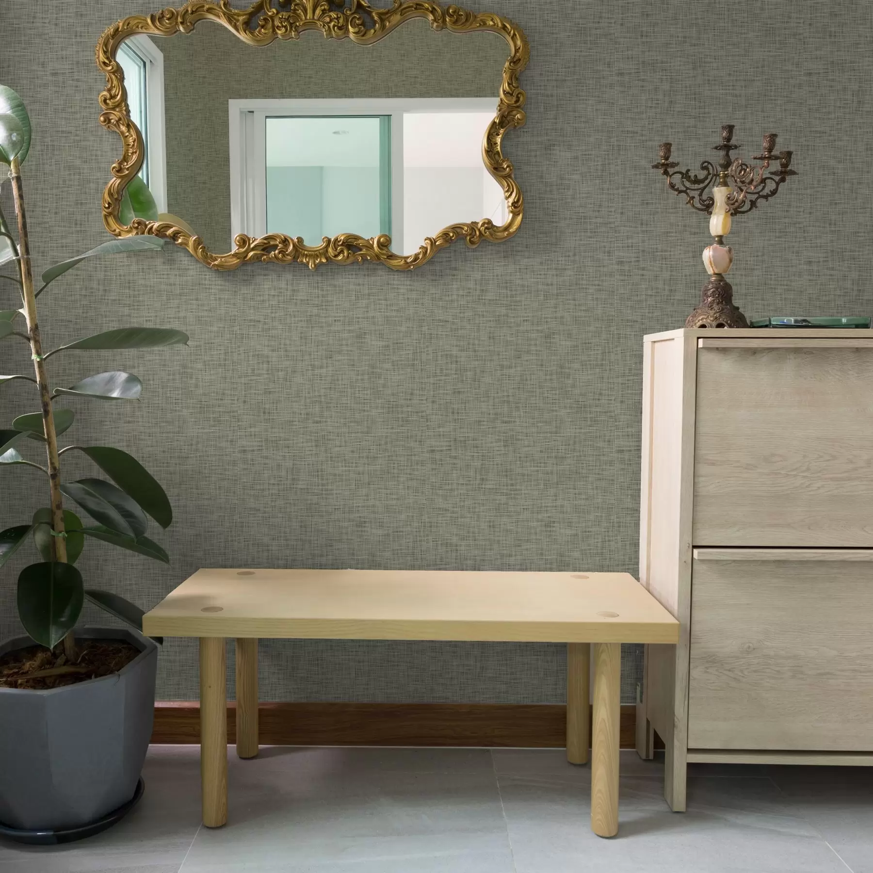 zidne murale Tekstura sivo-zelene tkanine, uzorak mreže lana a00235