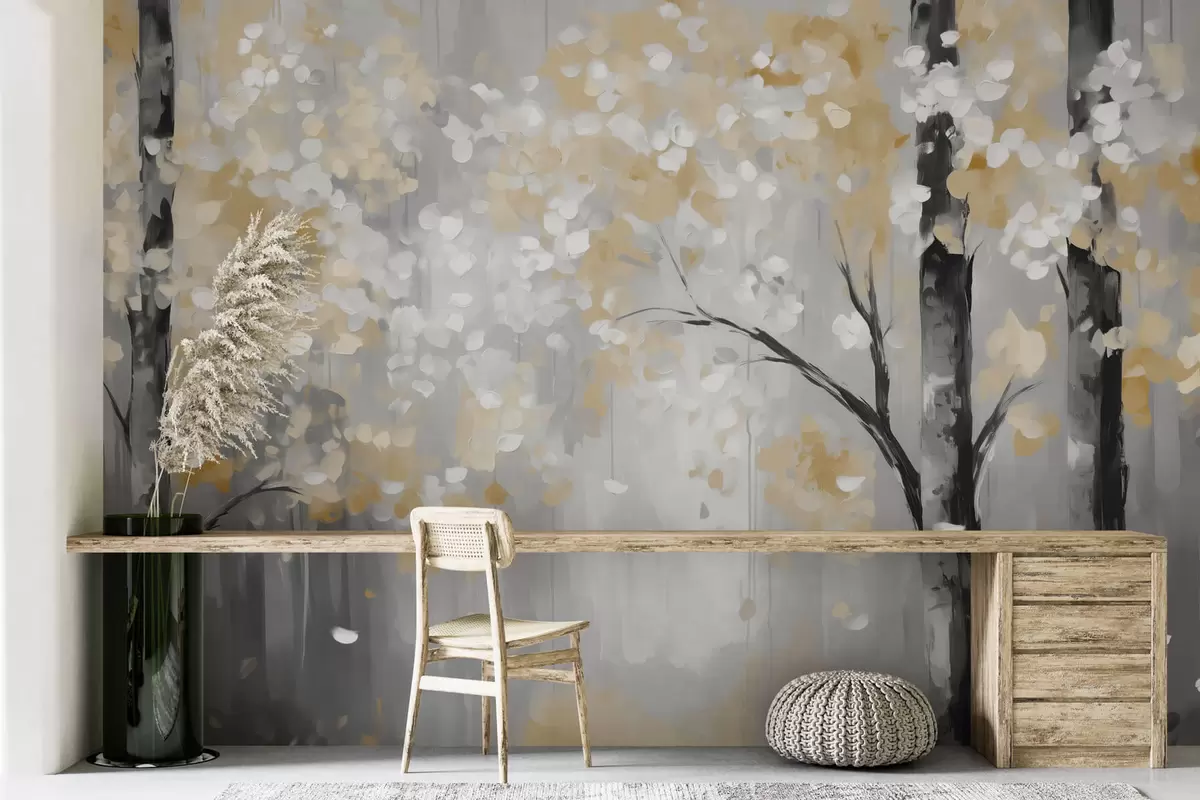 zidne murale Apstraktno drveće s imitacijskim potezima w04017