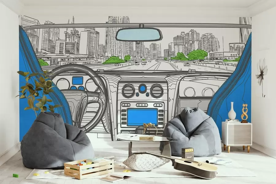 zidne murale Konturni pogled iz automobila w04109v1