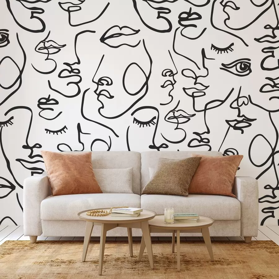 zidne murale Apstraktna lica crne boje w04121