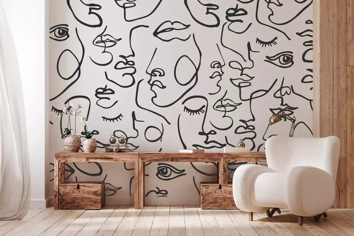 zidne murale Apstraktna lica crne boje w04121