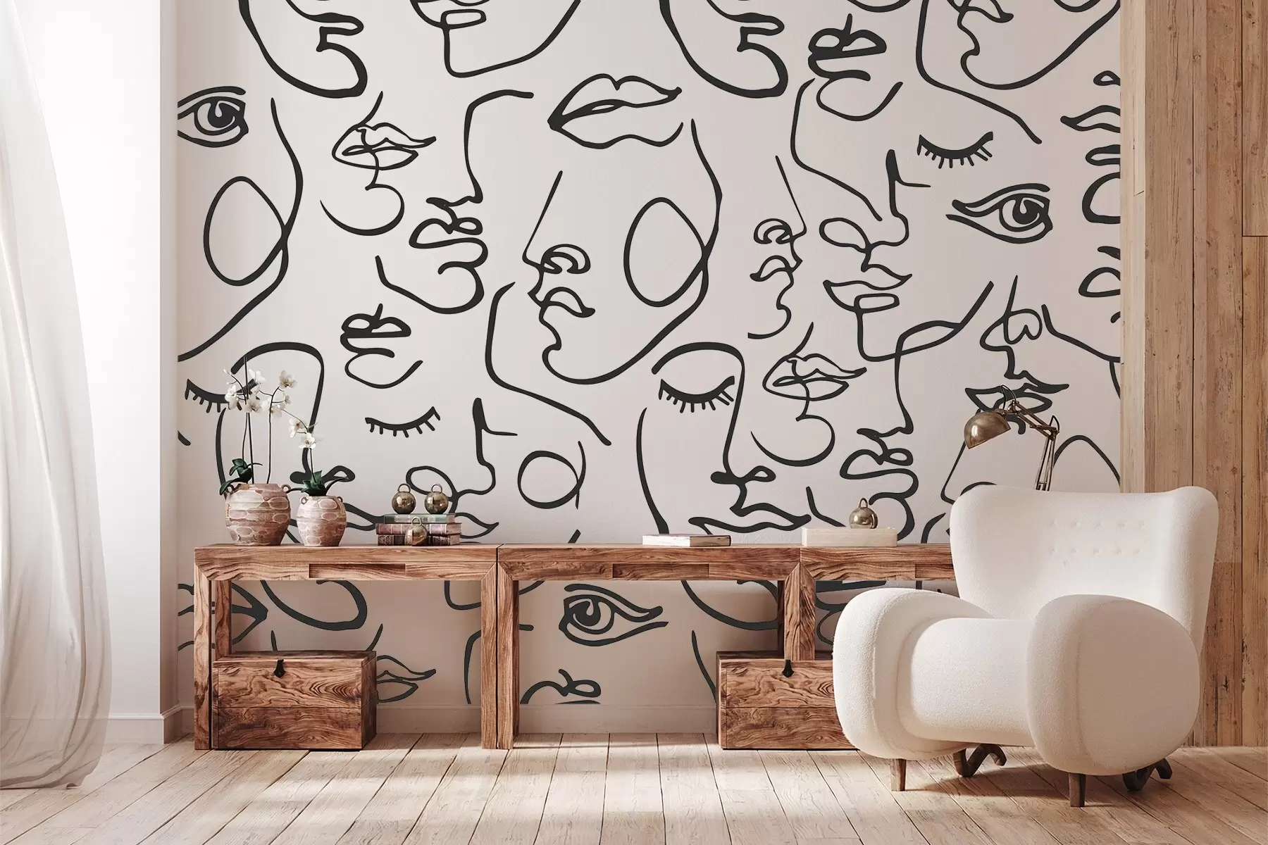 zidne murale Apstraktna lica crne boje w04121