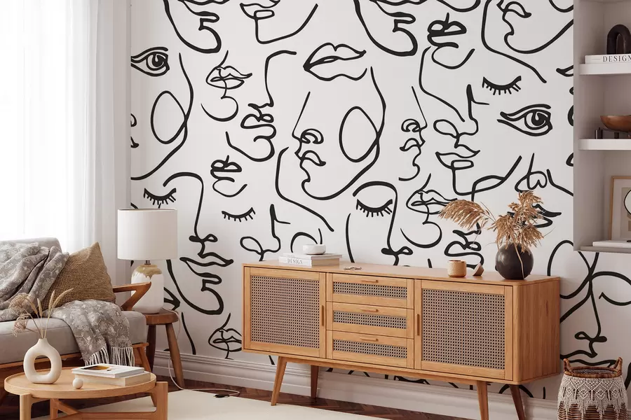 zidne murale Apstraktna lica crne boje w04121