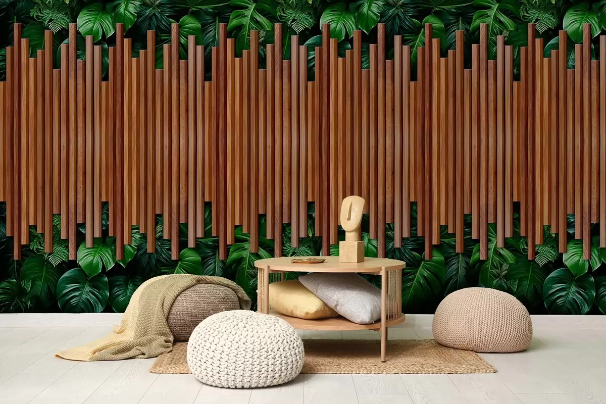 zidne murale Imitacija drvenih panela i zelenog zida w04138