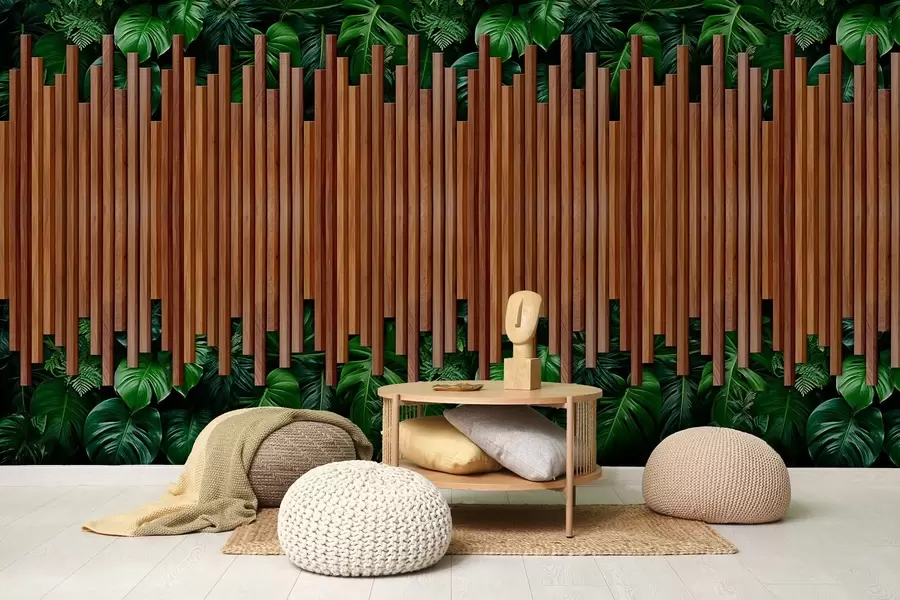 zidne murale Imitacija drvenih panela i zelenog zida w04138
